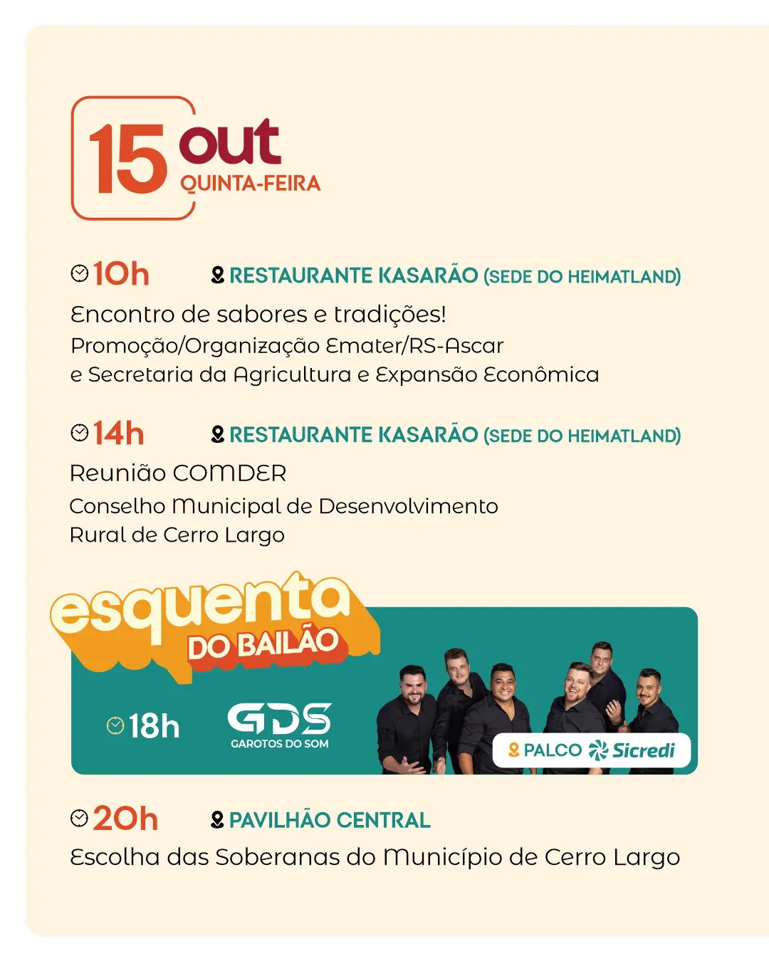 Programação de 15 de outubro